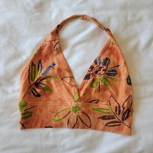 United Colors of Benetton Orange and Green Halter Top in M